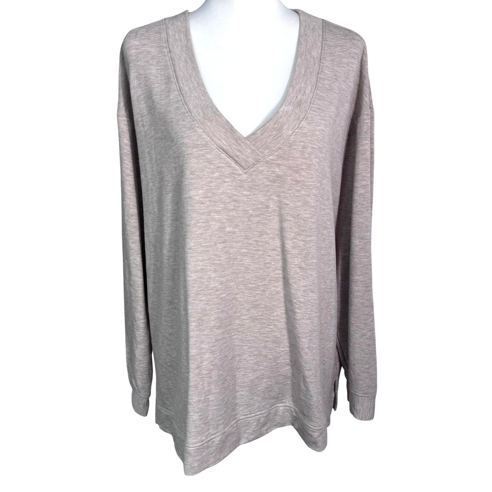 ORVIS Womens XXL Heathered Light Pink V Neck Long Sleeve Light Weight Sweatshirt